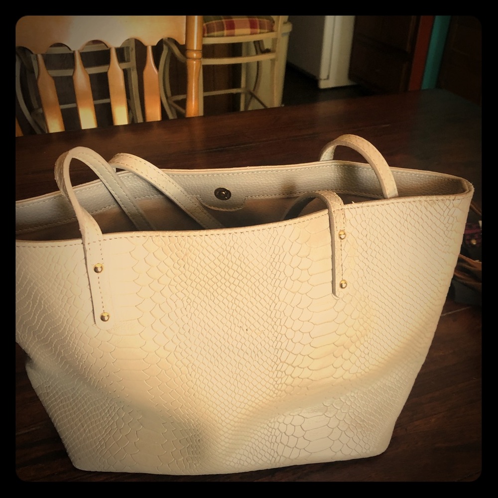 Gigi New York Tan Snakeskin Taylor Tote Good Cond!
